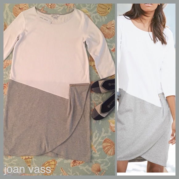 JOAN VASS Colorblock Heathered Gray and White